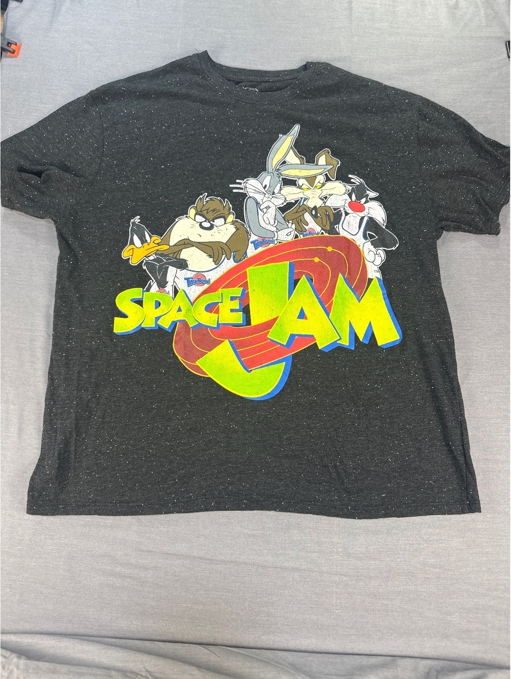 Vintage Space Jam Looney Tunes Black Confetti T-Shirt 2XL Classic Cartoon Tee